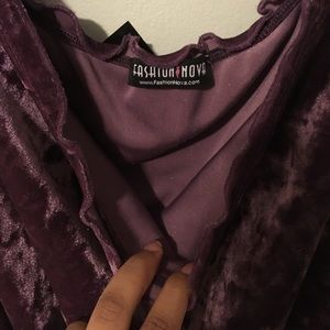 Fashion nova purple velvet off the shoulder dress